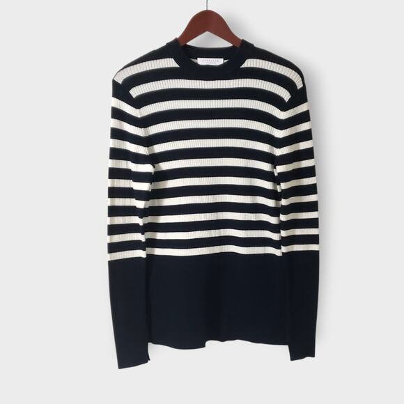 Everlane The Brenton Ribbed Crewneck Sweater Navy Blue White Stripe Sz Large - Picture 1 of 13